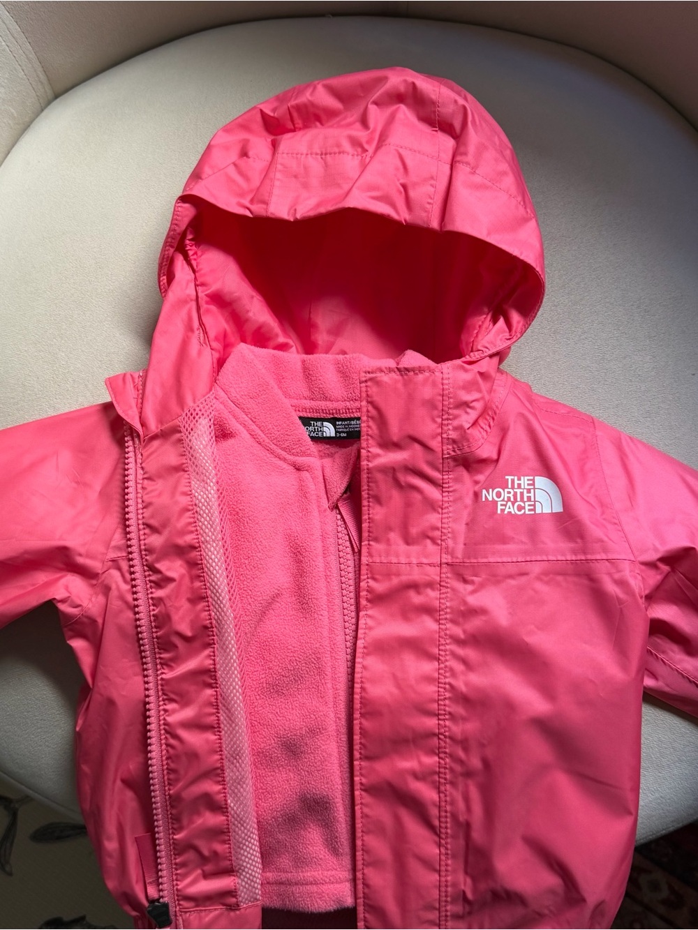 3-6m The North Face Pink Waterproof Hooded Rain Coat and Fleece Jacket Set